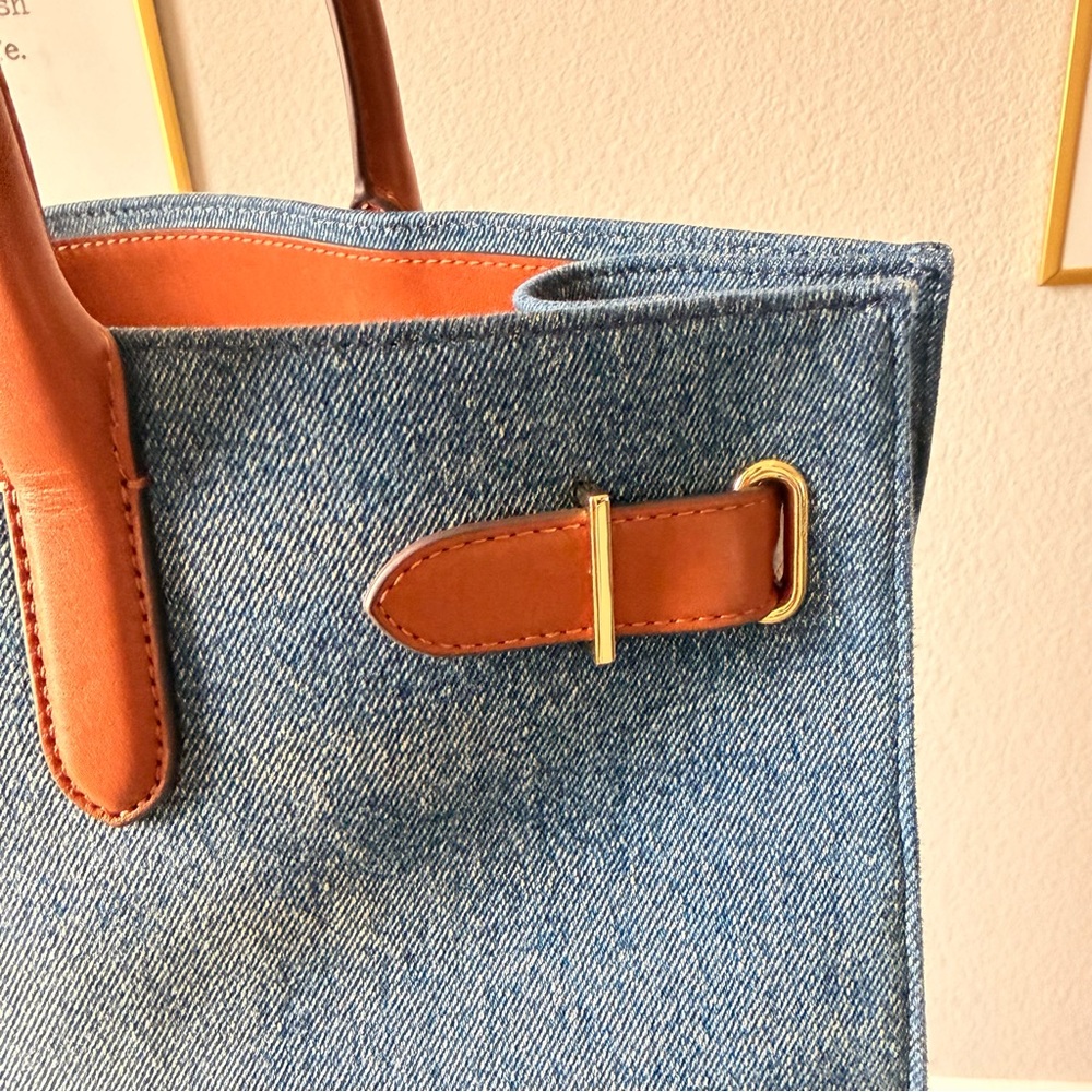 Ralph Lauren Women Devyn Denim with Leather Trim Extra-Large Tote Bag - Picture 6 of 16